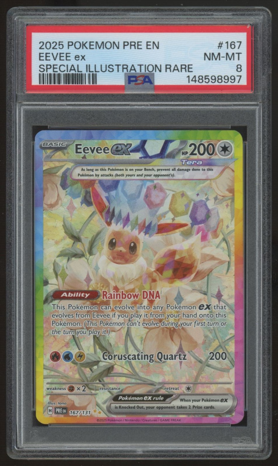 2025 Pokemon Eevee ex Prismatic Evolutions Special Illustration Rare #167 PSA 8 2025 Pokemon Eevee ex Prismatic Evolutions Special Illustration Rare #167 PSA 8