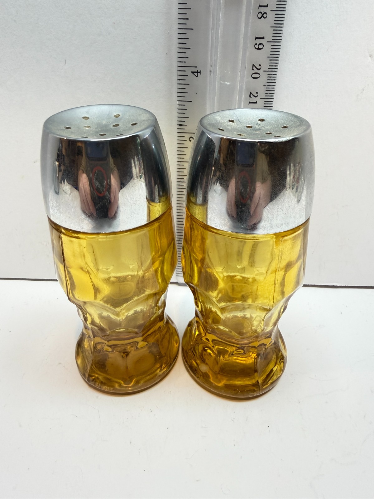 Vintage 1970\'s Anchor Hocking Georgian Amber Glass Salt & Pepper Shakers MCM