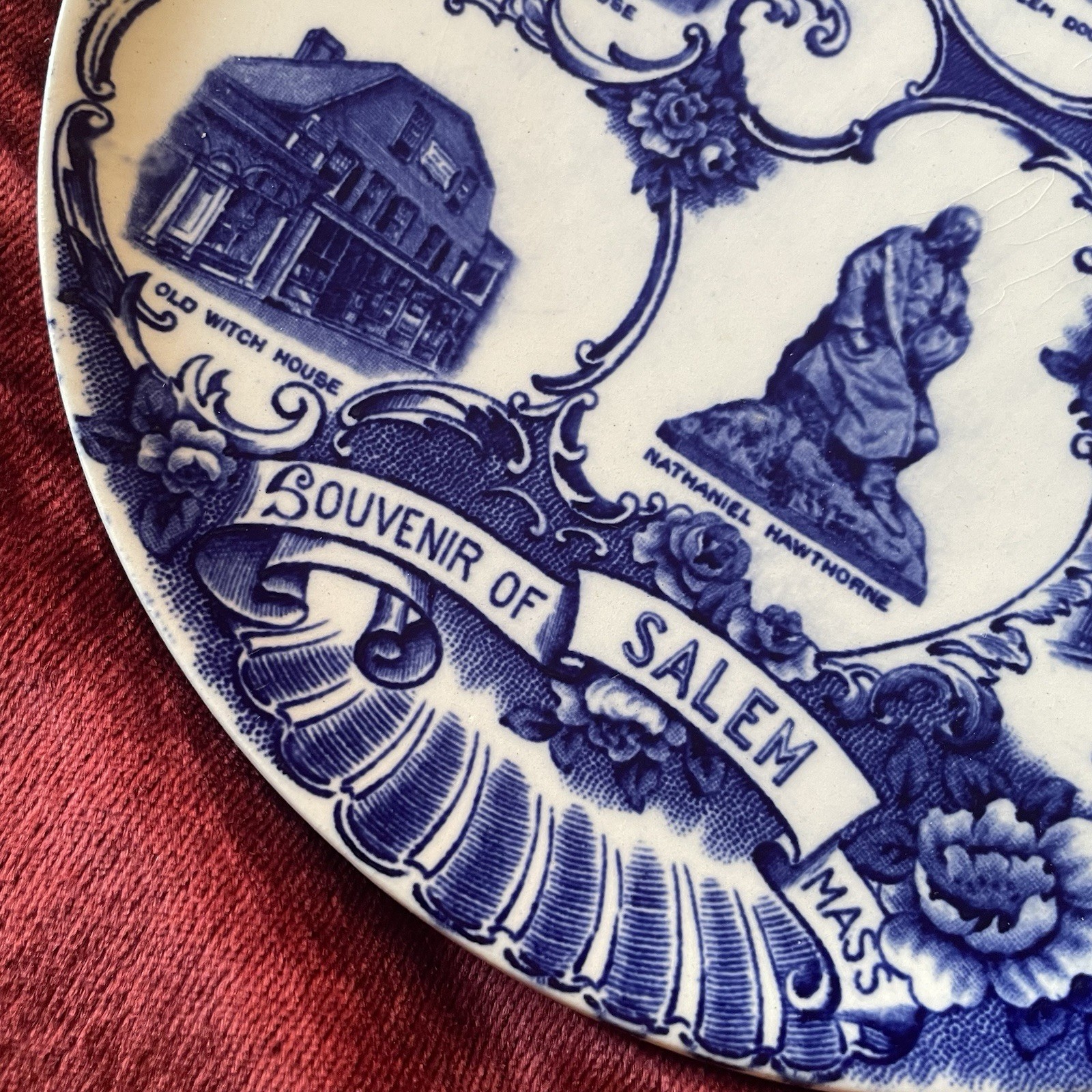 Antique Salem MA Transferware Plate Daniel Low Witch House