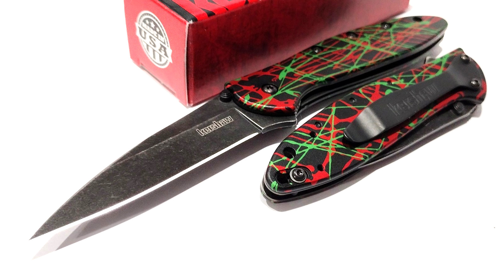 KERSHAW KS1660 Black Green Red Leek Speedsafe A/O Assisted Folding Pocket Knife