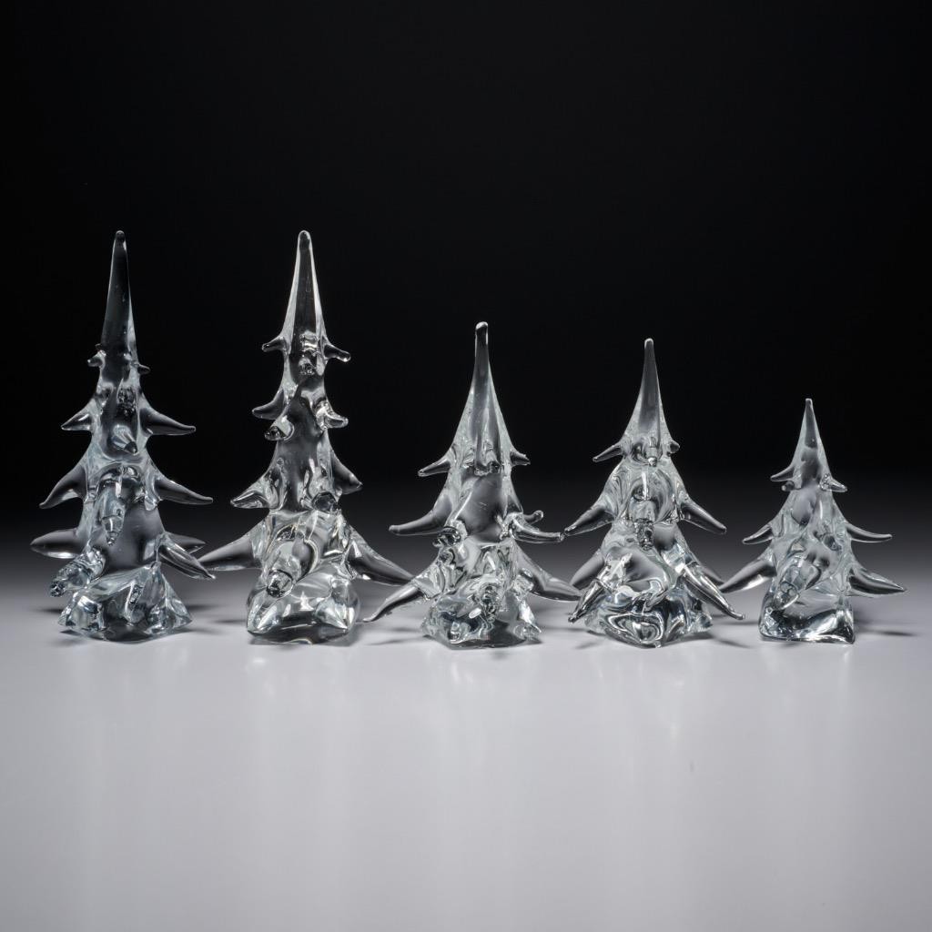 Vintage Toscany Crystal Clear Glass Christmas Tree Sculptures Holiday Decor 5pc