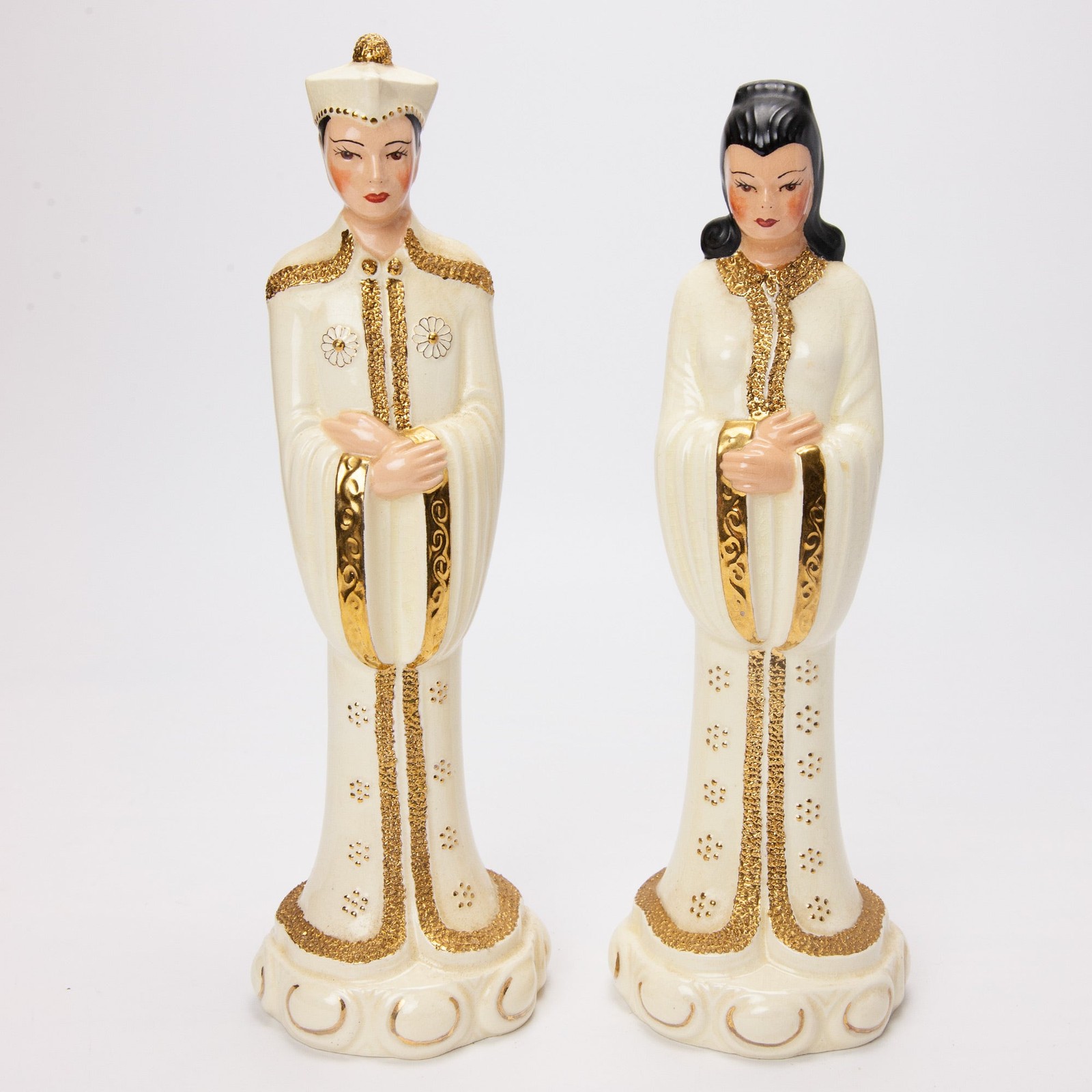 1950s Asian Emperor Empress Ceramic Figurines Pair 14\