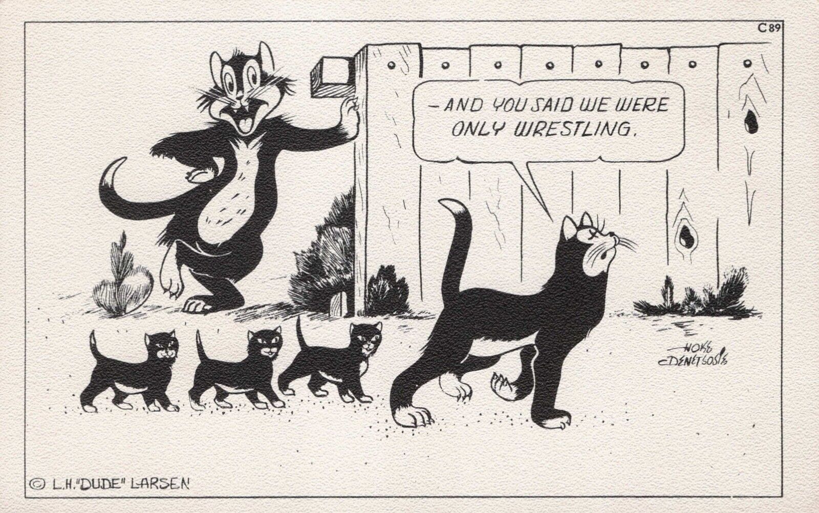 Vintage Postcard Artist Signed Cats “Only Wrestling” Navajo H. Denetsosie 542