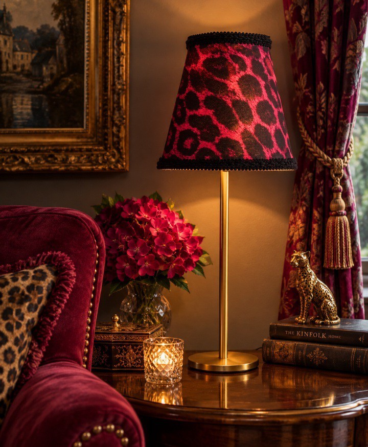 Stunning Gold Table Lamp With Pink  Shade In An Animal Print