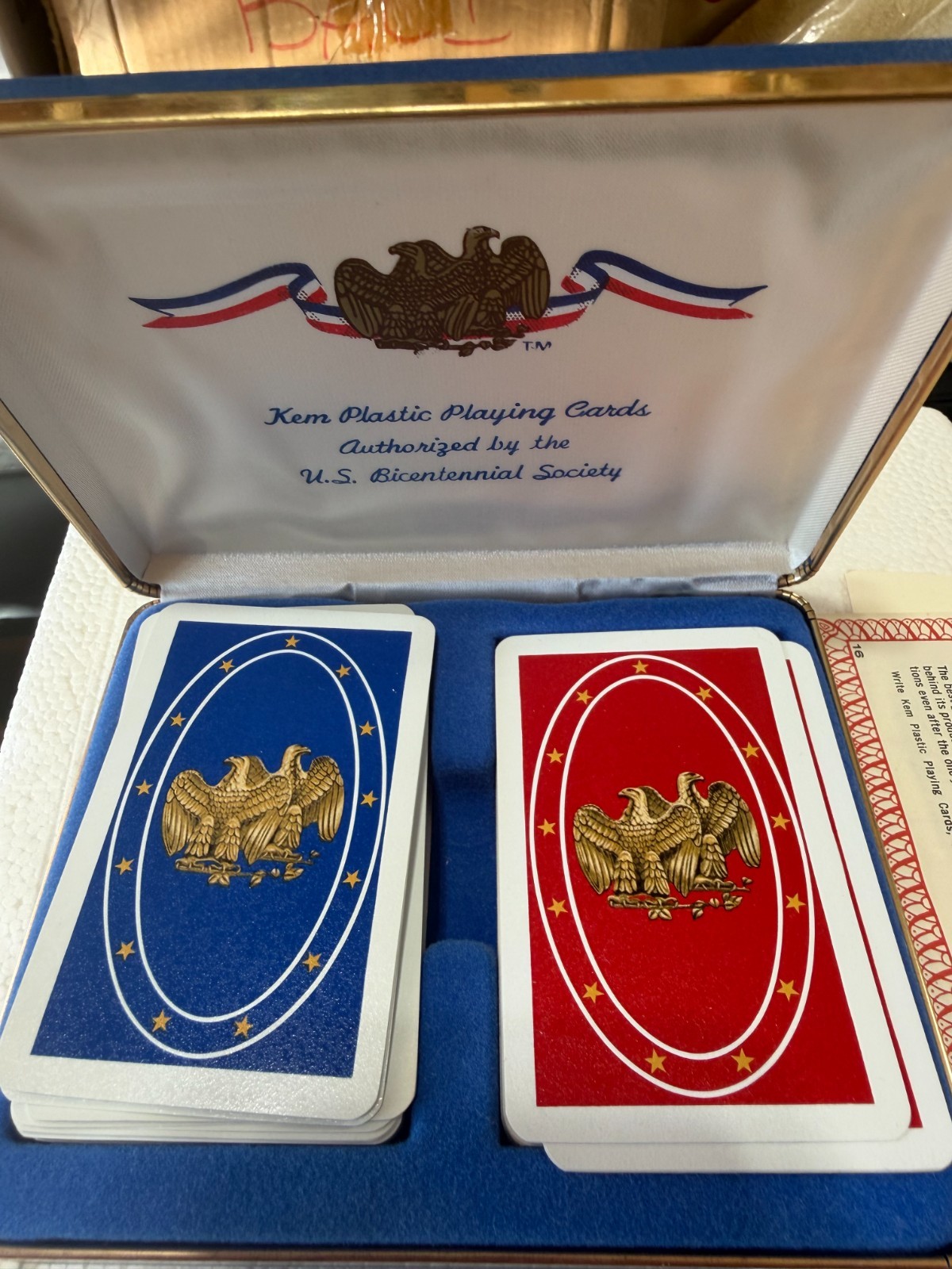 Vintage 1976 KEM Bicentennial Plastic Playing Cards Double Deck Eagle Case USA Vintage 1976 KEM Bicentennial Plastic Playing Cards Double Deck Eagle Case USA