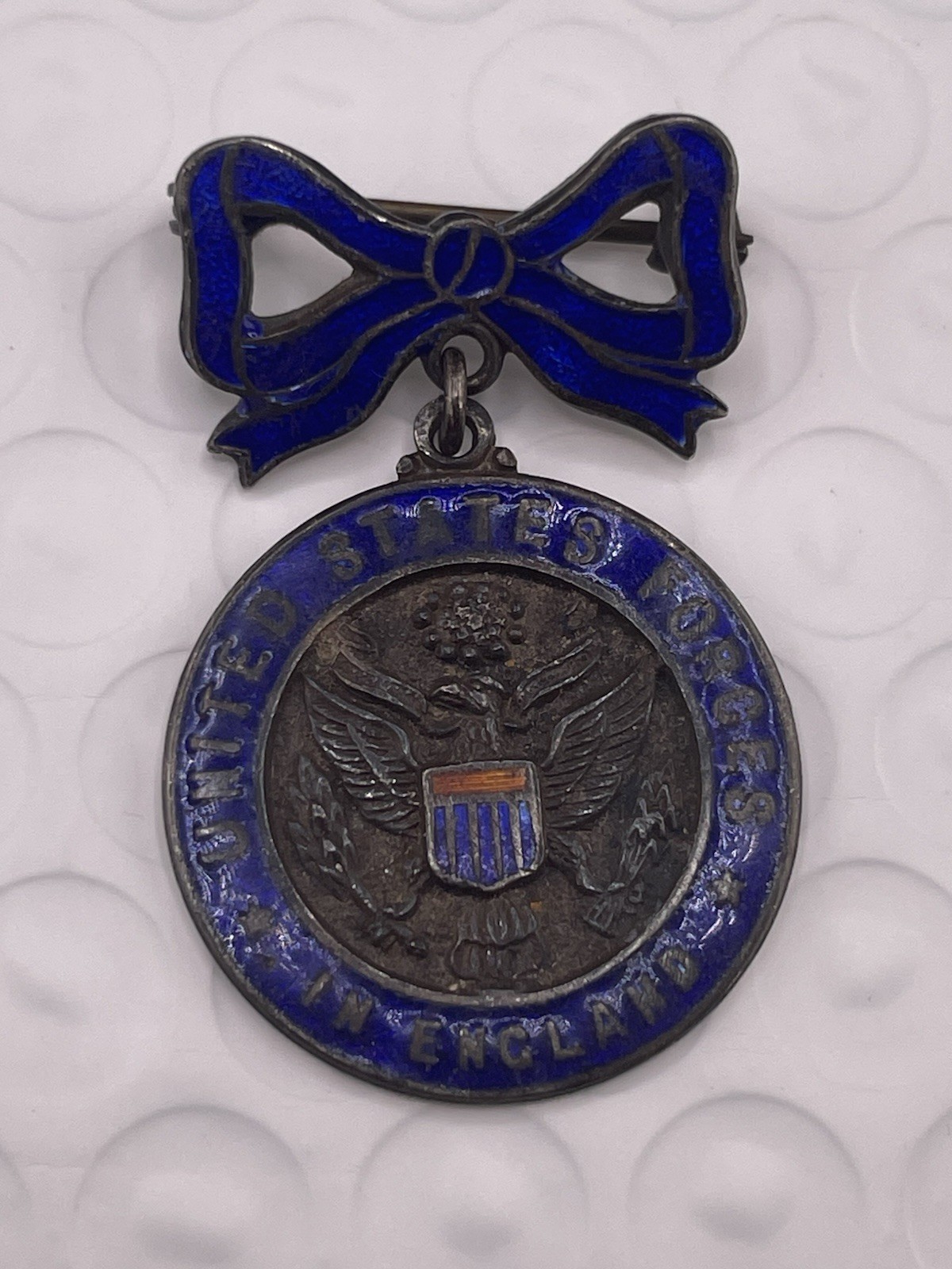 WWII Period Sterling and Enamel United States Forces In England Sweetheart Pin