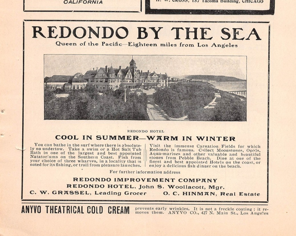 1905 ad REDONDO BY THE SEA Redondo Beach CA Hotel 
