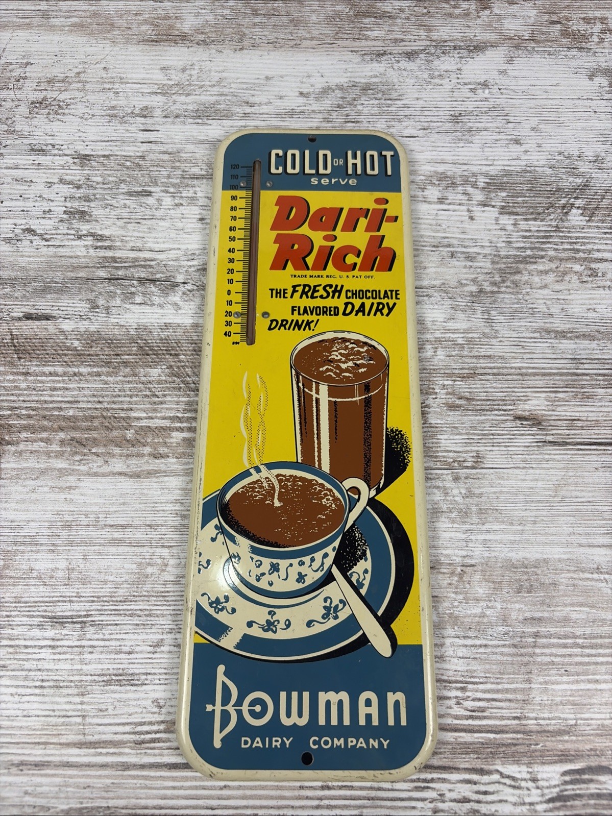VINTAGE DARI-RICH CHOCOLATE DRINK THERMOMETER BOWMAN DAIRY VINTAGE DARI-RICH CHOCOLATE DRINK THERMOMETER BOWMAN DAIRY