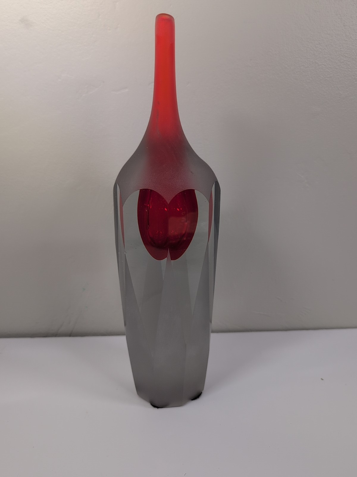Vintage Murano Art Glass Red Sommerso Style Vase 14 In