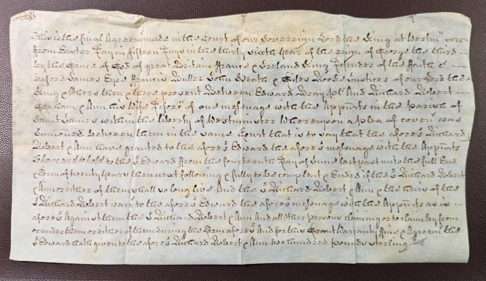 1796 Westminster London Bray & Graham St James Final Concord Indenture