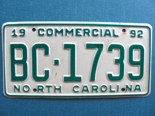 1992 NORTH CAROLINA NC LICENSE PLATE \