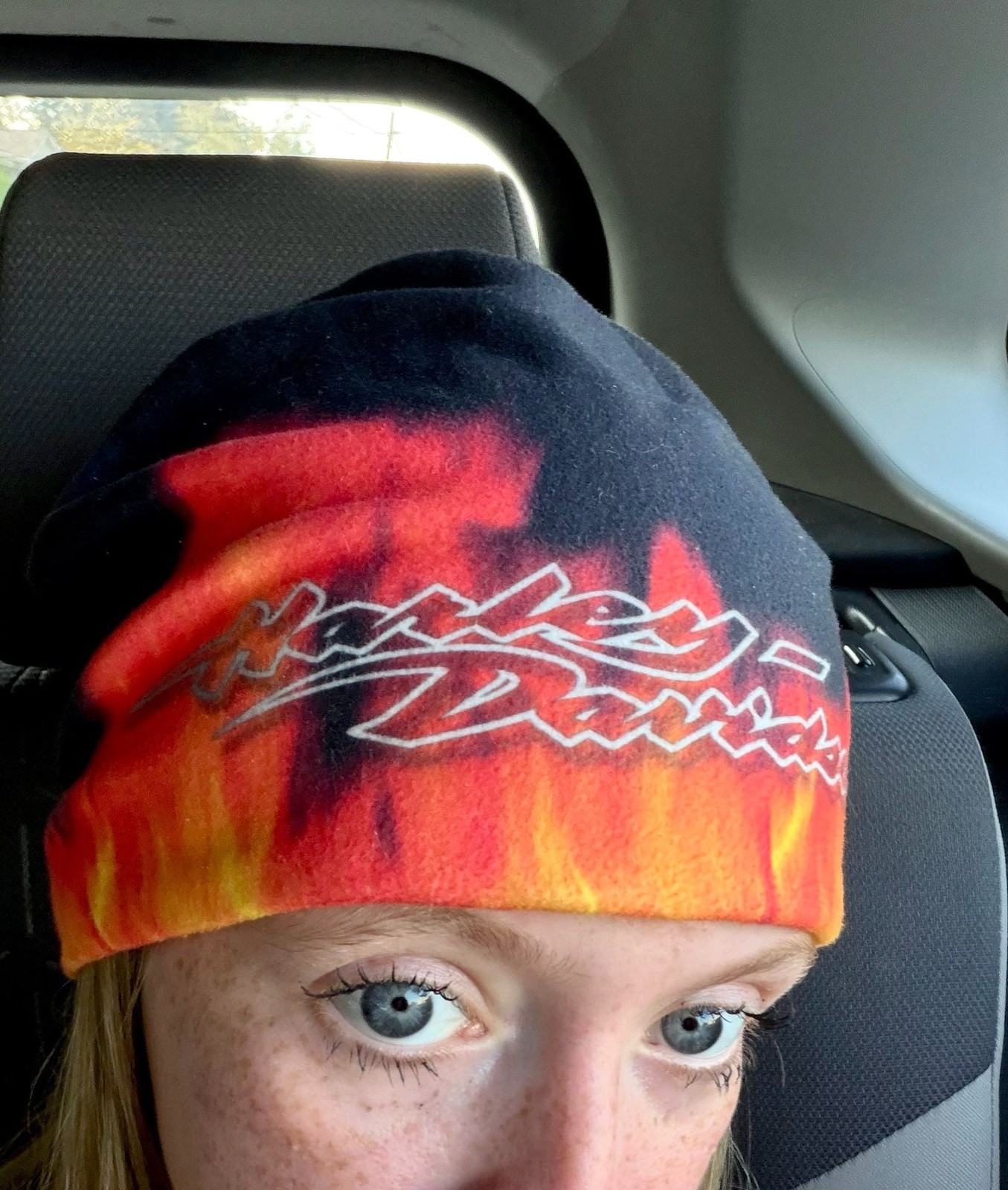Vintage Harley Davidson Fleece Beanie Flame Graphic Eagle Tag Black Orange Warm