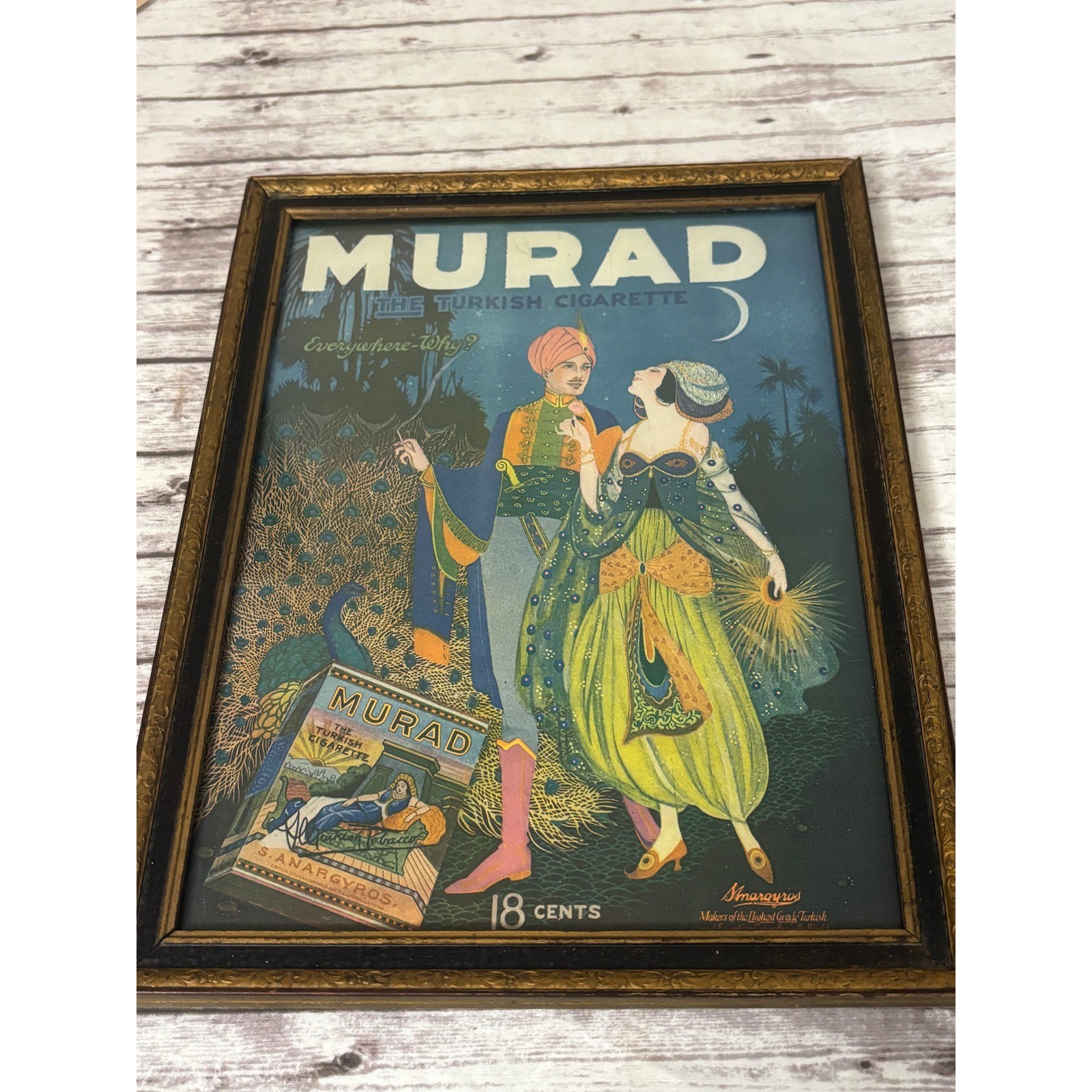 Vintage Murad Turkish Cigarettes Framed Advertisement Print Art Nouveau Decor