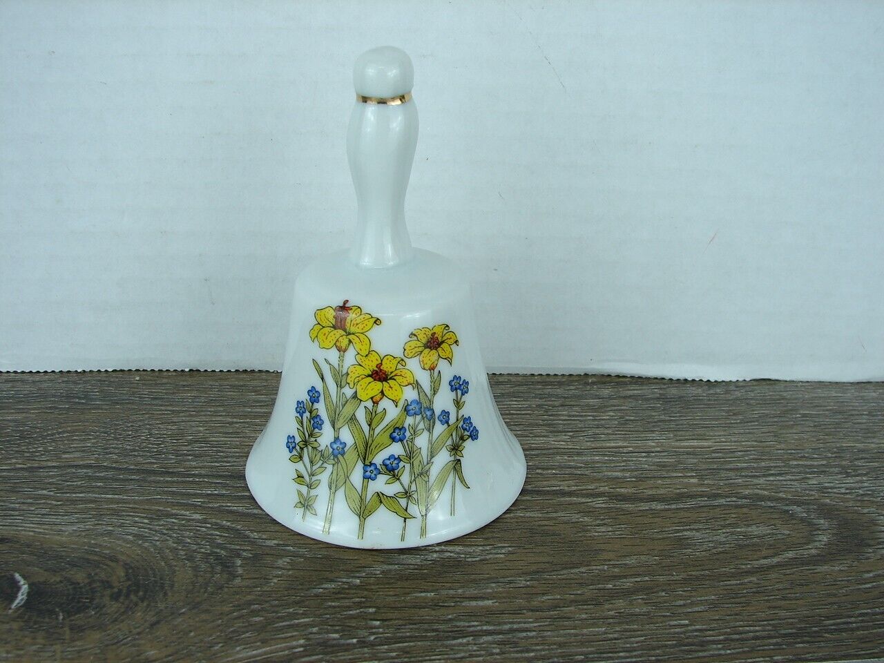 Vintage Norcrest Bone China Bell with Yellow Flowers Gold Trim Japan