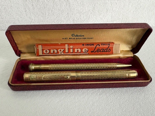 Vintage Criterion 14K Fountain Pen & Pencil set in original case