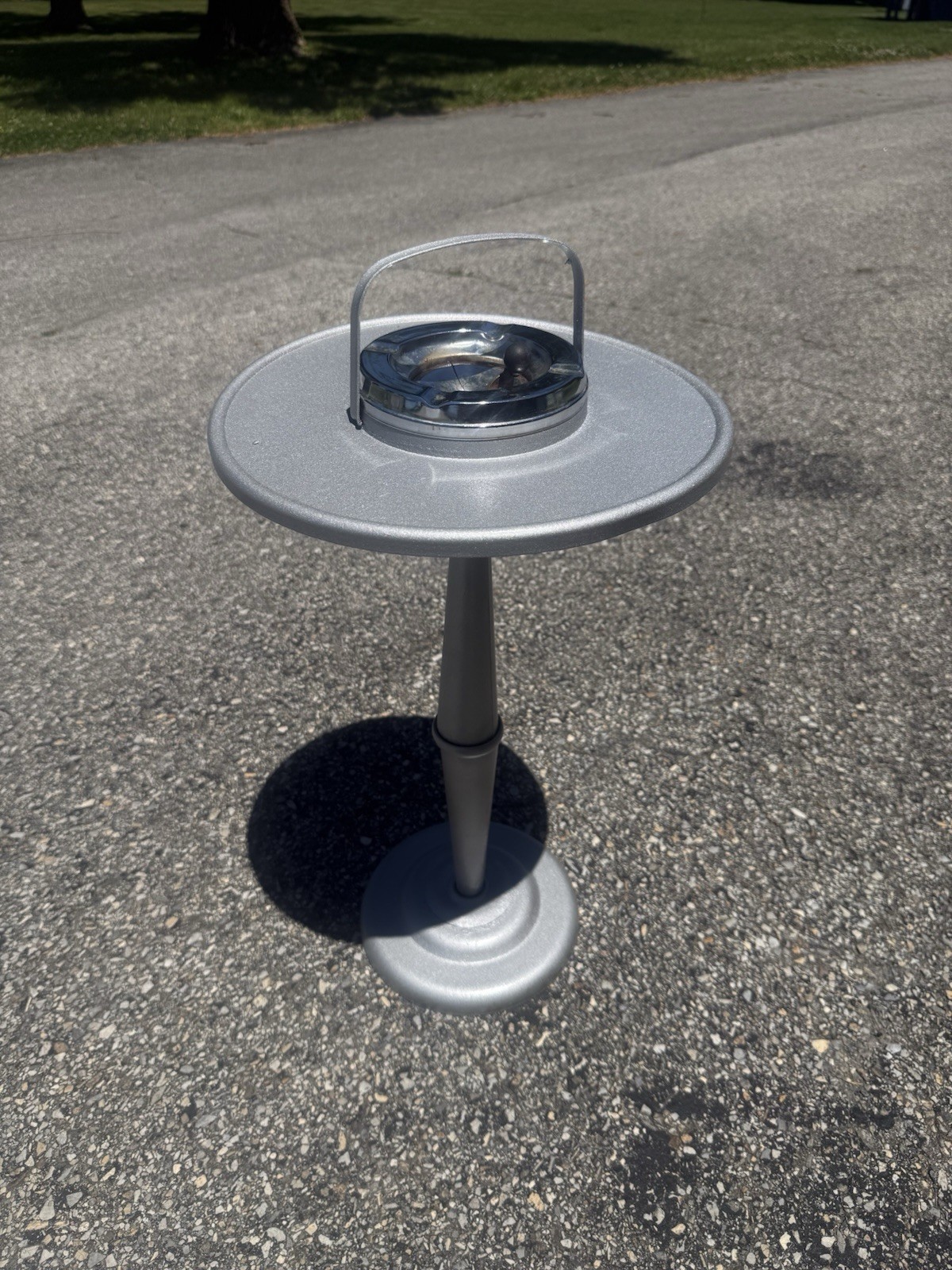Vintage Standing Ashtray 21” Tall Cast Aluminum Chrome Self Closing Top