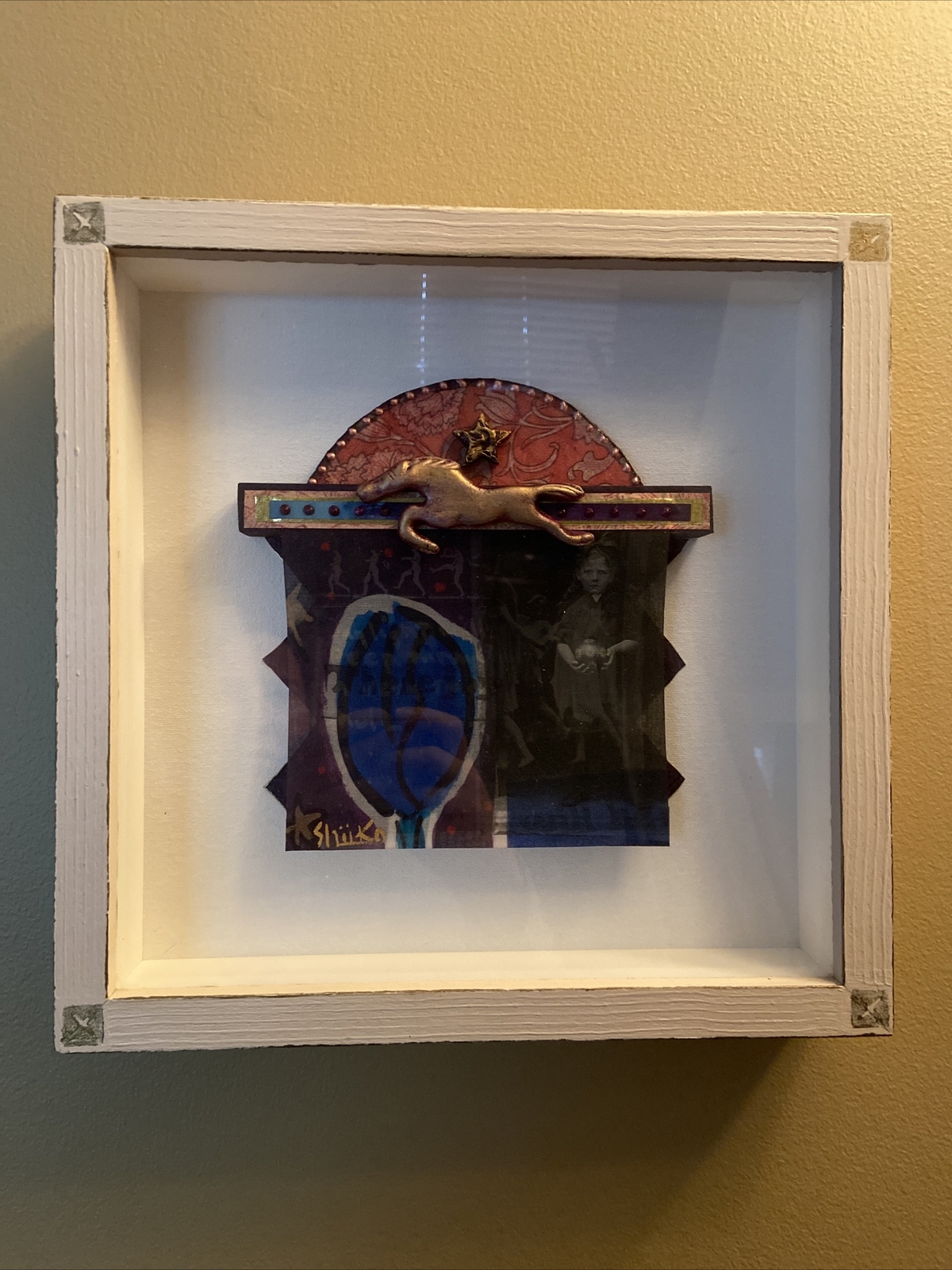 Signed SHIIKO Santa Fe Artist Art - Shadow Box Mixed Media Southwest Horse