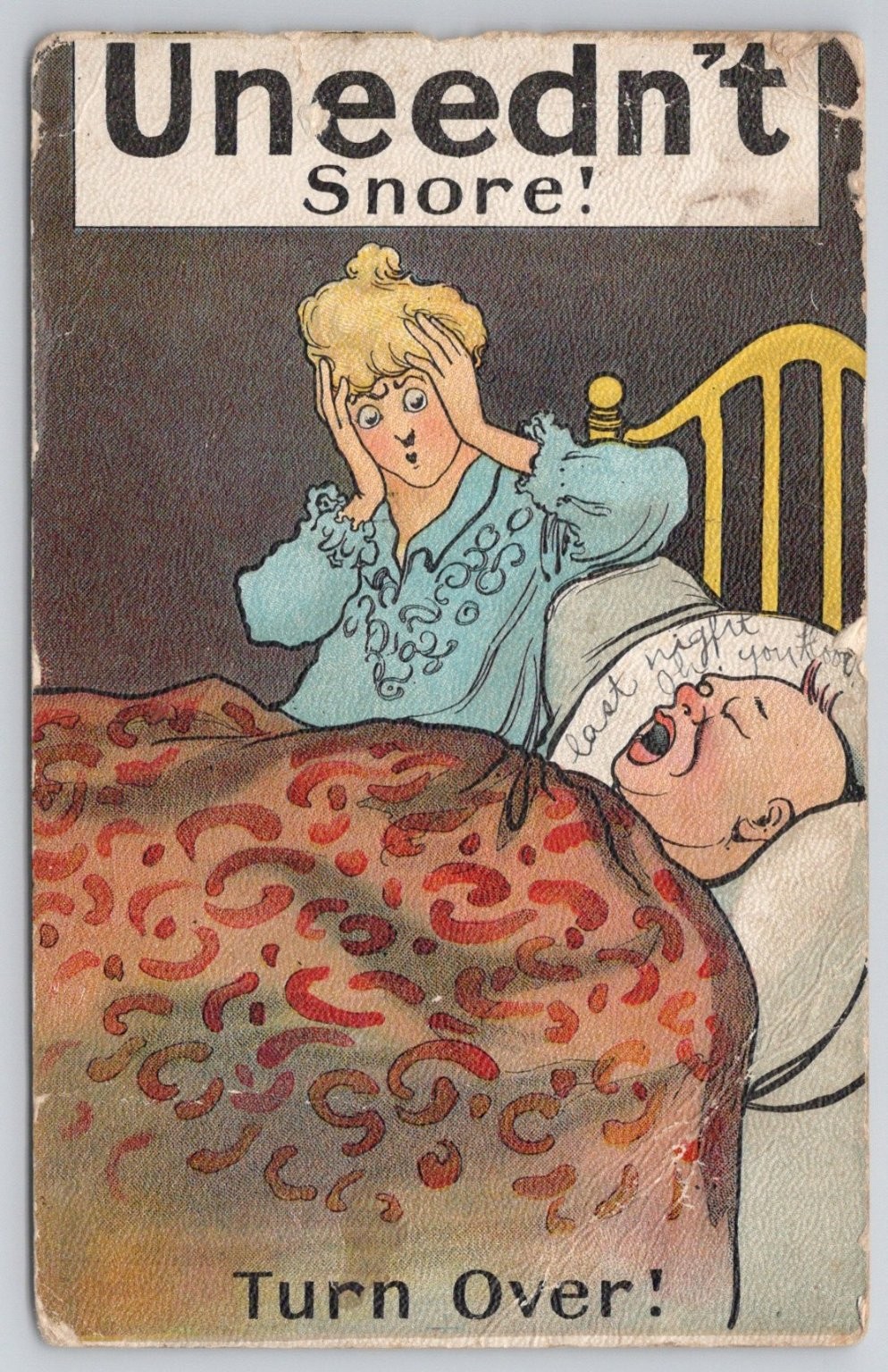Uneedn\'t Snore Turn Over Comic Humorous Postcard Brackettville Ohio 1910s Uneedn\'t Snore Turn Over Comic Humorous Postcard Brackettville Ohio 1910s