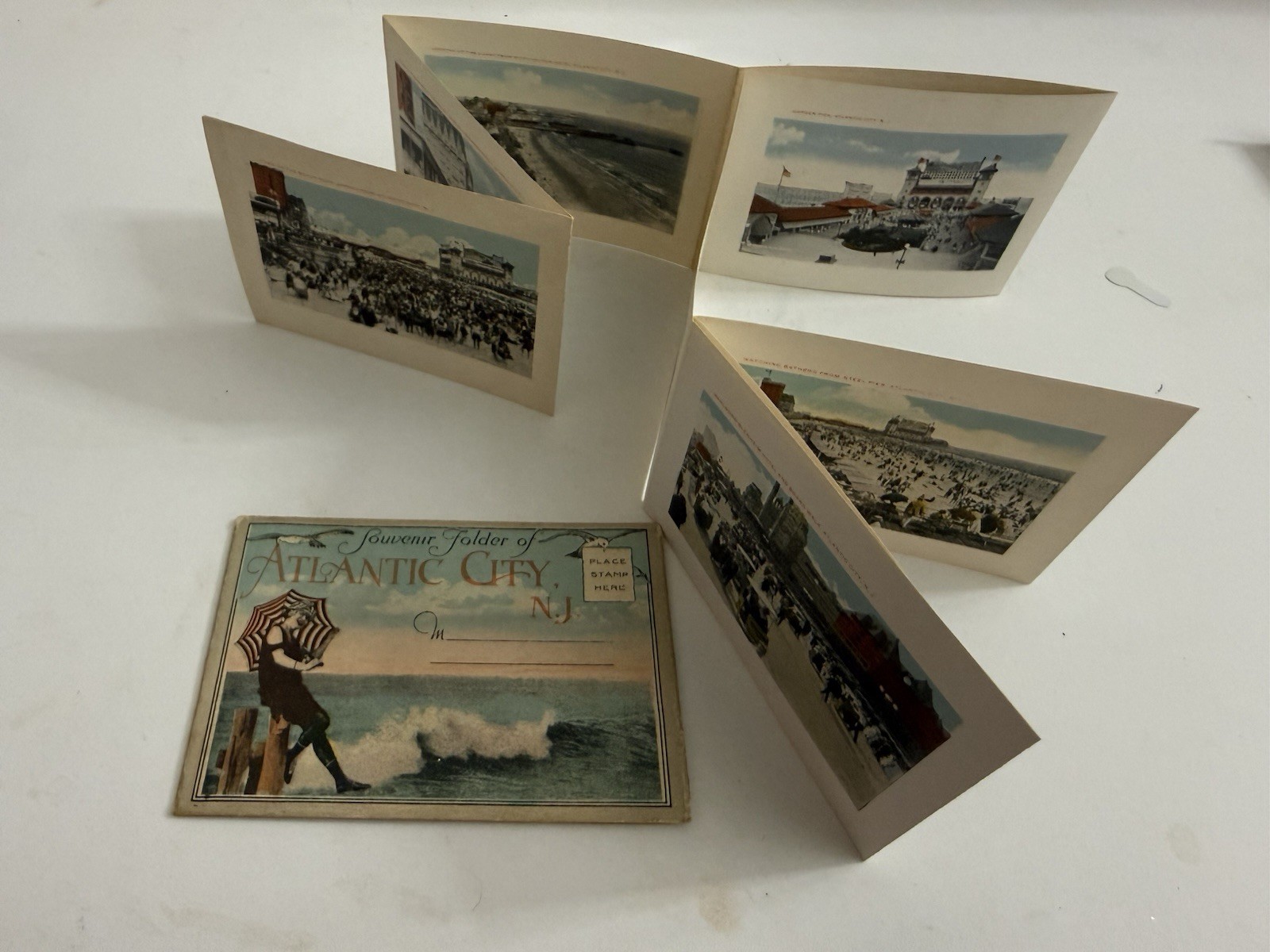 Antique Atlantic City NJ Souvenir Folder Postcard Views Boardwalk 1910s