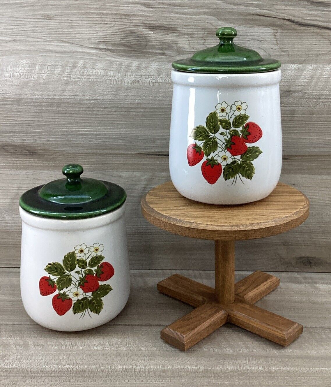 SET OF 2 Vintage McCoy Pottery Canisters Strawberry Country w Lids 135 6 Inch