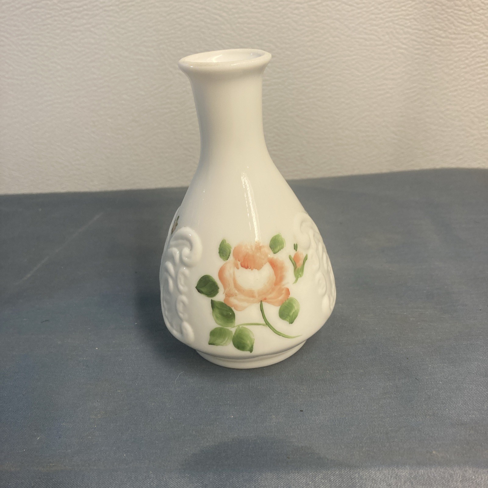 Vintage Hand Painted Milk, Glass Vase, 5 Inches Tall