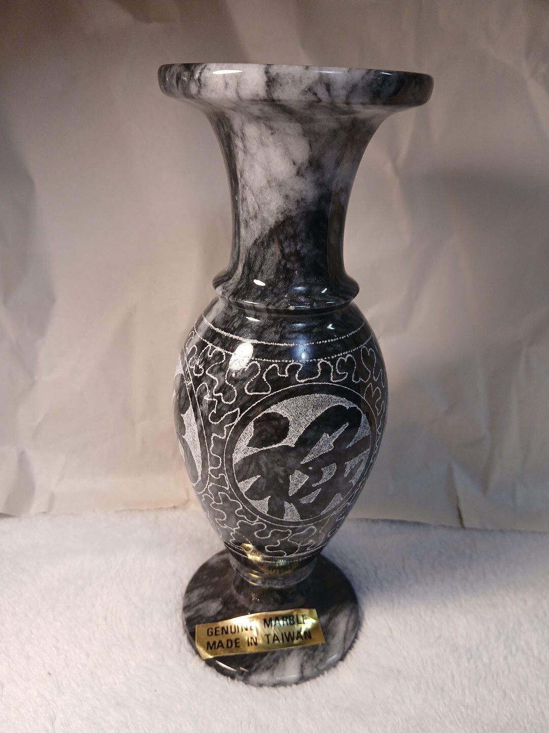 Genuine Marble Vase 8 Inches Gray/black/white Abstract Design