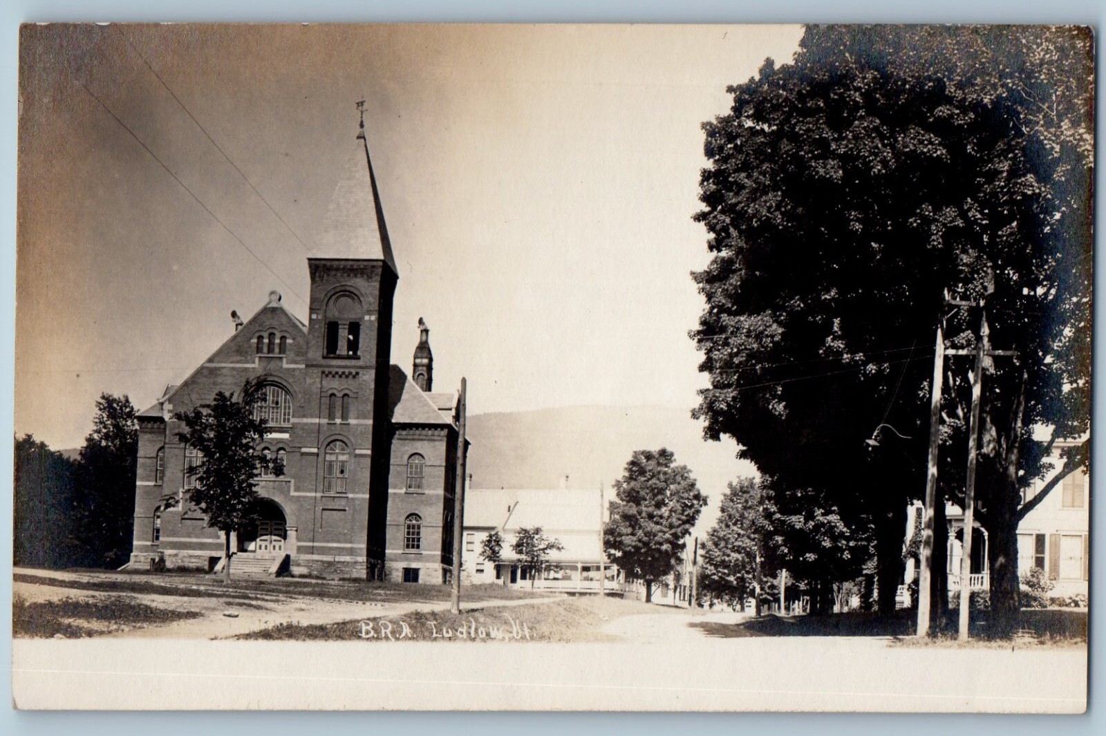 c1905 B R A Church Scene Street Ludlow Vermont VT RPPC Photo Antique Postcard