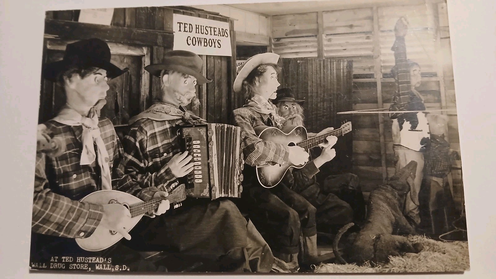 Vintage RPPC 1950s TED HUSTEADS COWBOYS, Drug Store Wall SD