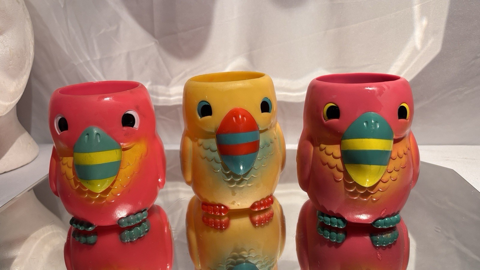 3 Vintage 90s TGI Fridays Parrot Toucan Bird Barware Straw Holders HTF EUC Bar