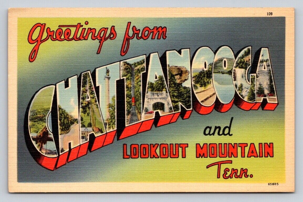 Linen Large Letter Greetings From Chattanooga Lookout Mountain Tennessee P94A