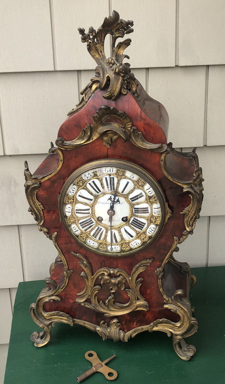 Antique French Tortoishell & Gilt Brass Ormolu Mounted Mantle Clock Ovington Bro