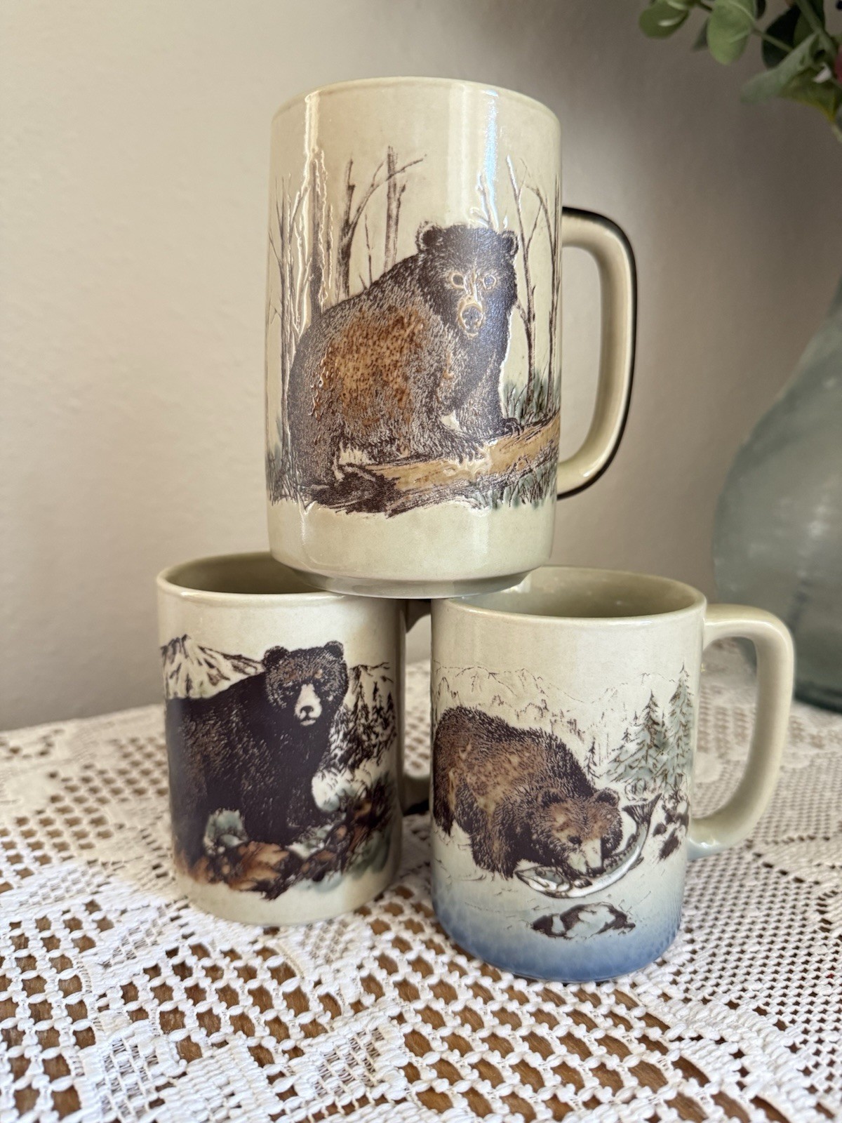 Vtg OTAGIRI Glazed Stoneware Grizzly Bear Coffee Tea Cup Mug Cabin Wildlife (3)