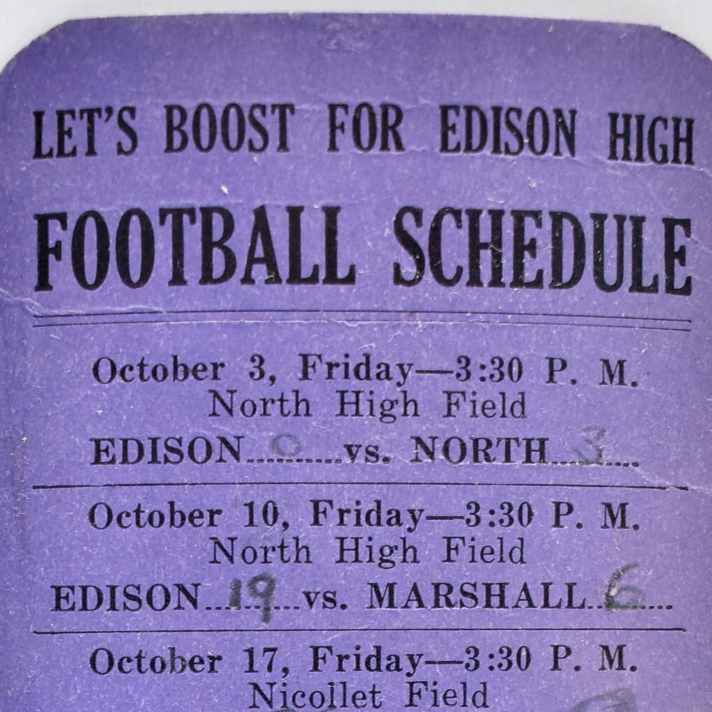 1925 Football Schedule Thomas Edison Marshall Roosevelt High School Minneapolis 1925 Football Schedule Thomas Edison Marshall Roosevelt High School Minneapolis