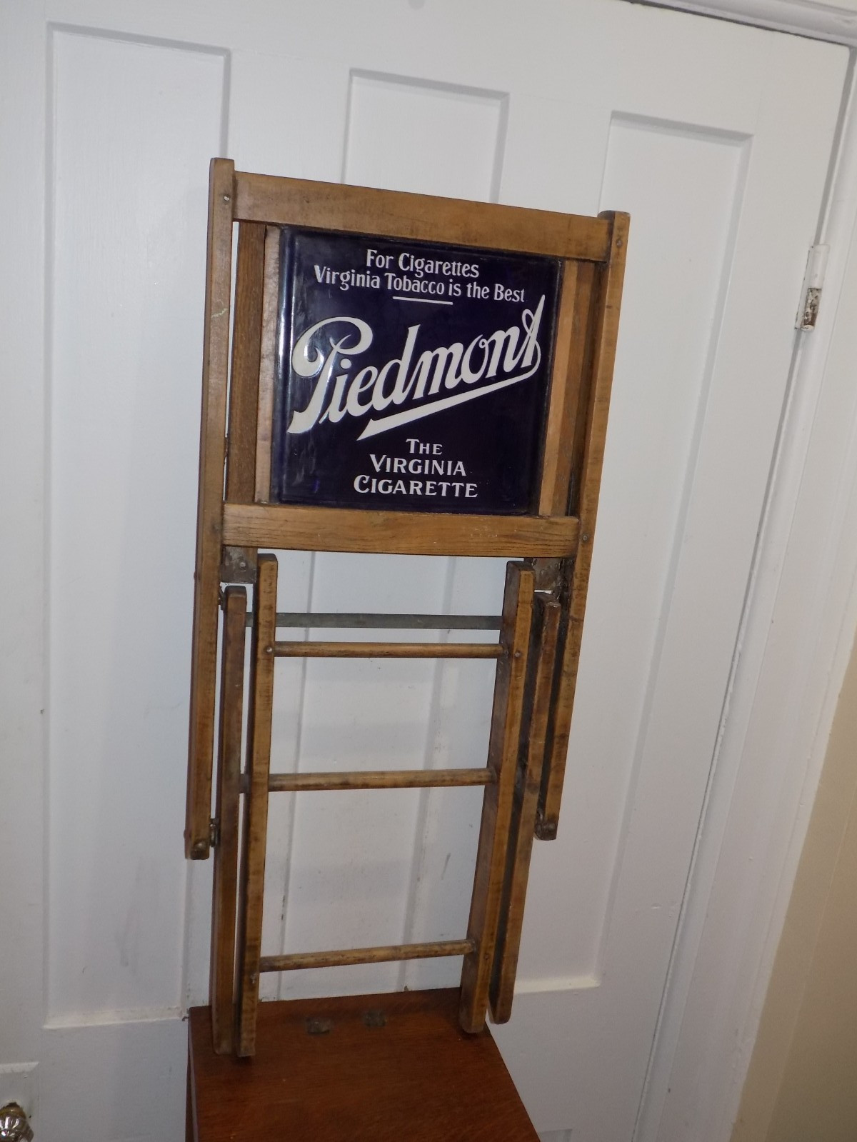 Vintage Piedmont The Virginia Cigarette Porcelain Plaque Wood Chair