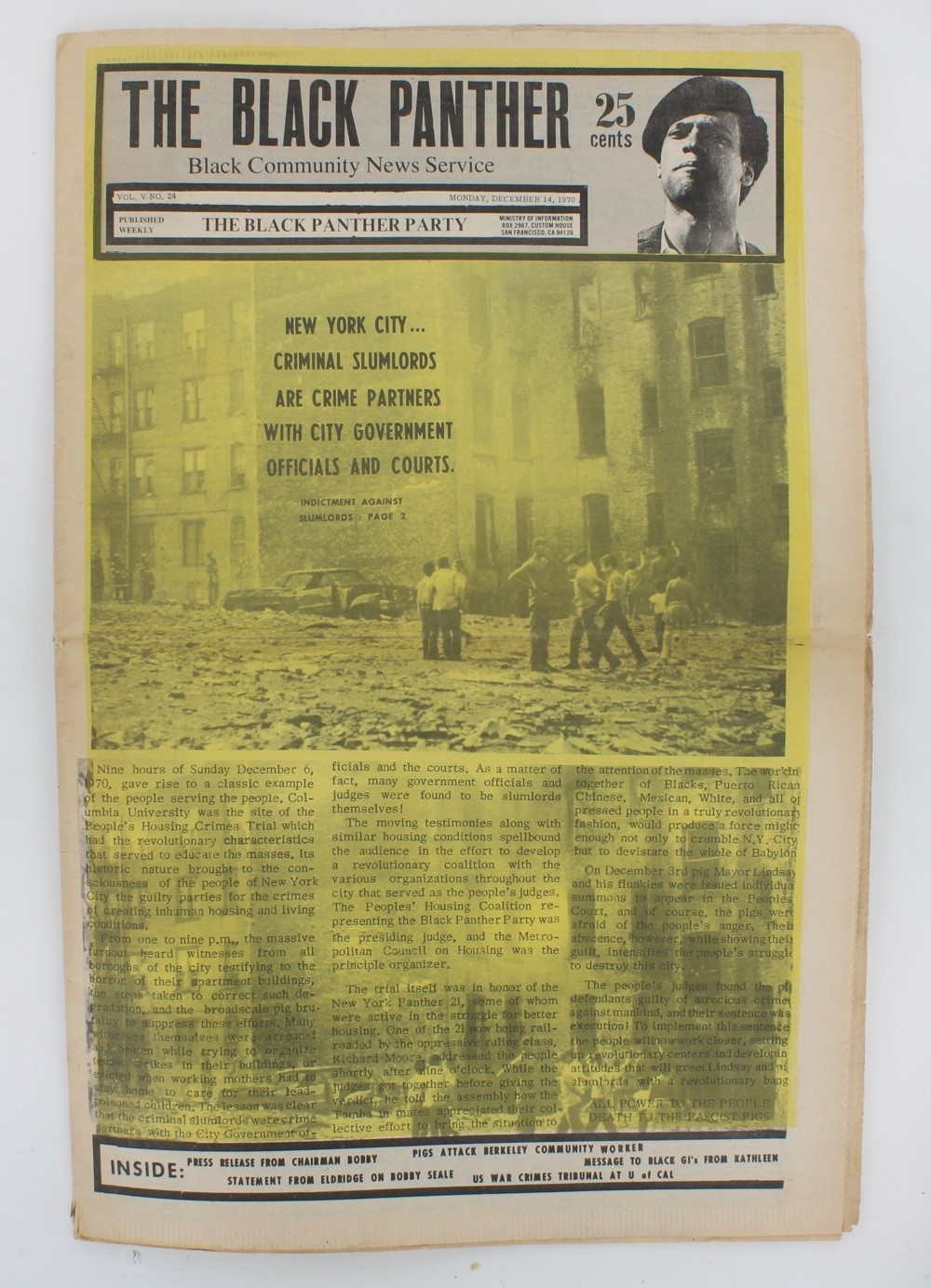 Black Panther Party Newspaper 1970 Huey Newton, Kathleen Cleaver, Emory Douglas