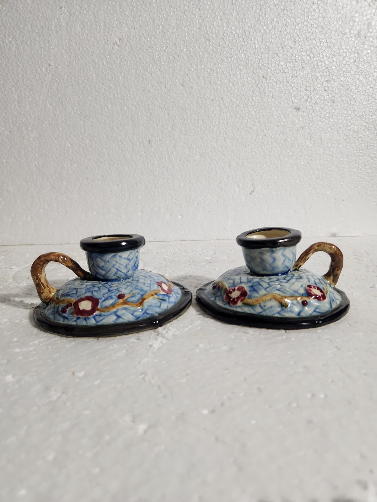 2 Vintage Maruhon Ware Ceramic Candlestick Holders with Handles • 2