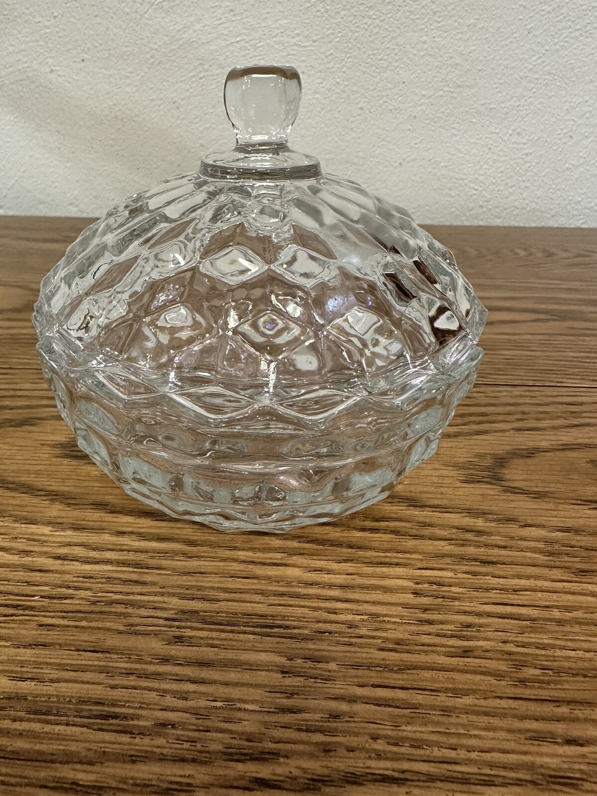 Vintage Fostoria  American Covered Candy Dish With Lid Clear Cubist Glass