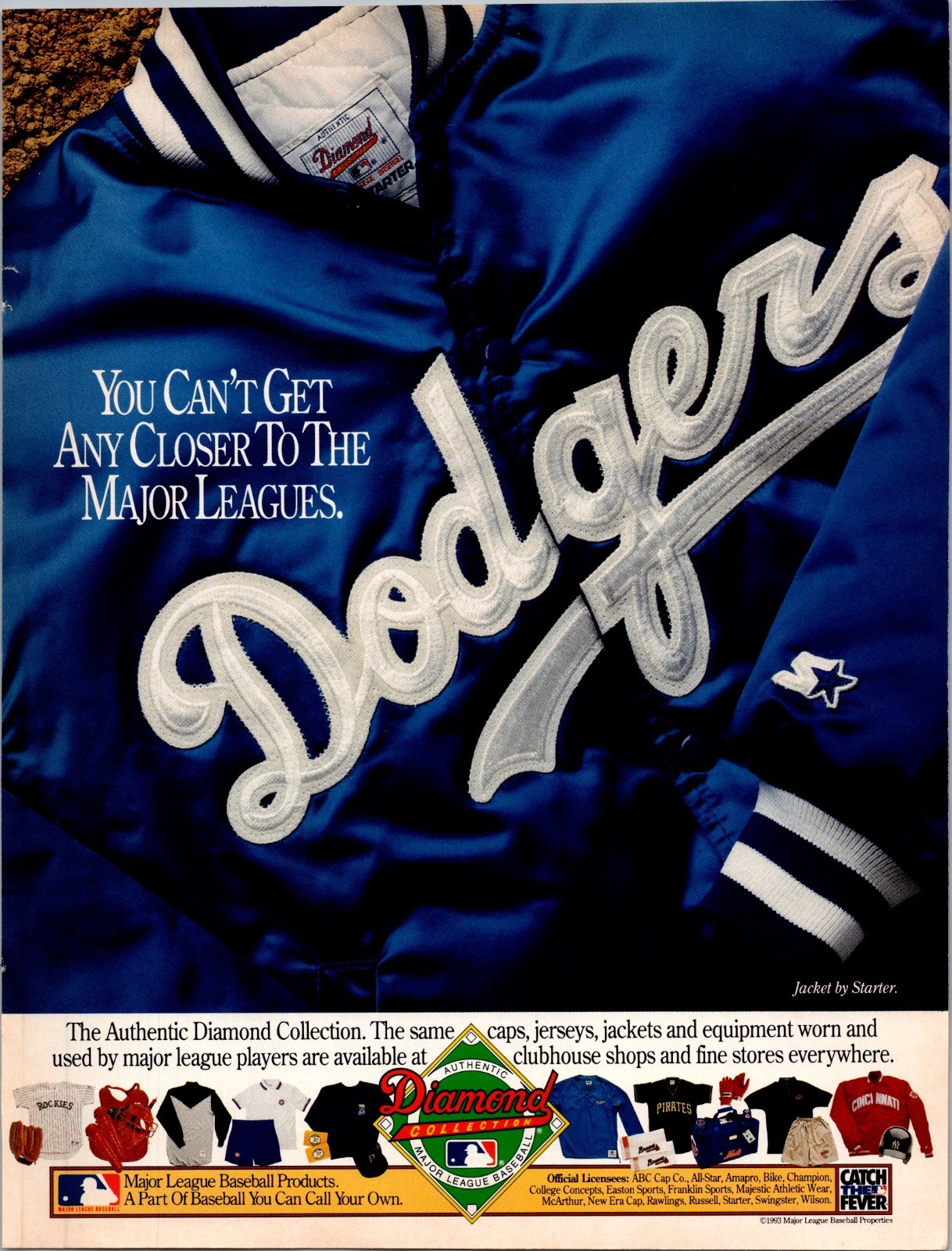 1993 Los Angeles Dodgers  Print Ad • Starter Jacket Diamond Collection 90s GA.34