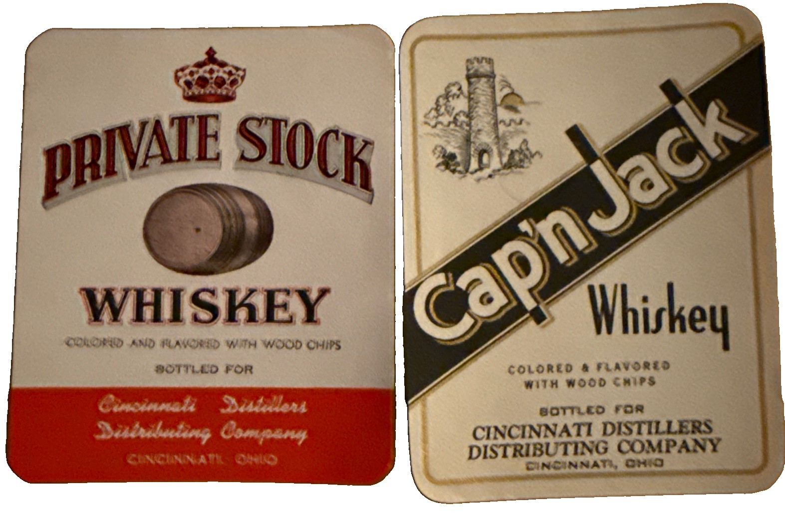     1930s-1940s Private Stock Cap’n Jack Whiskey Bottle Labels Cincinnati Ohio