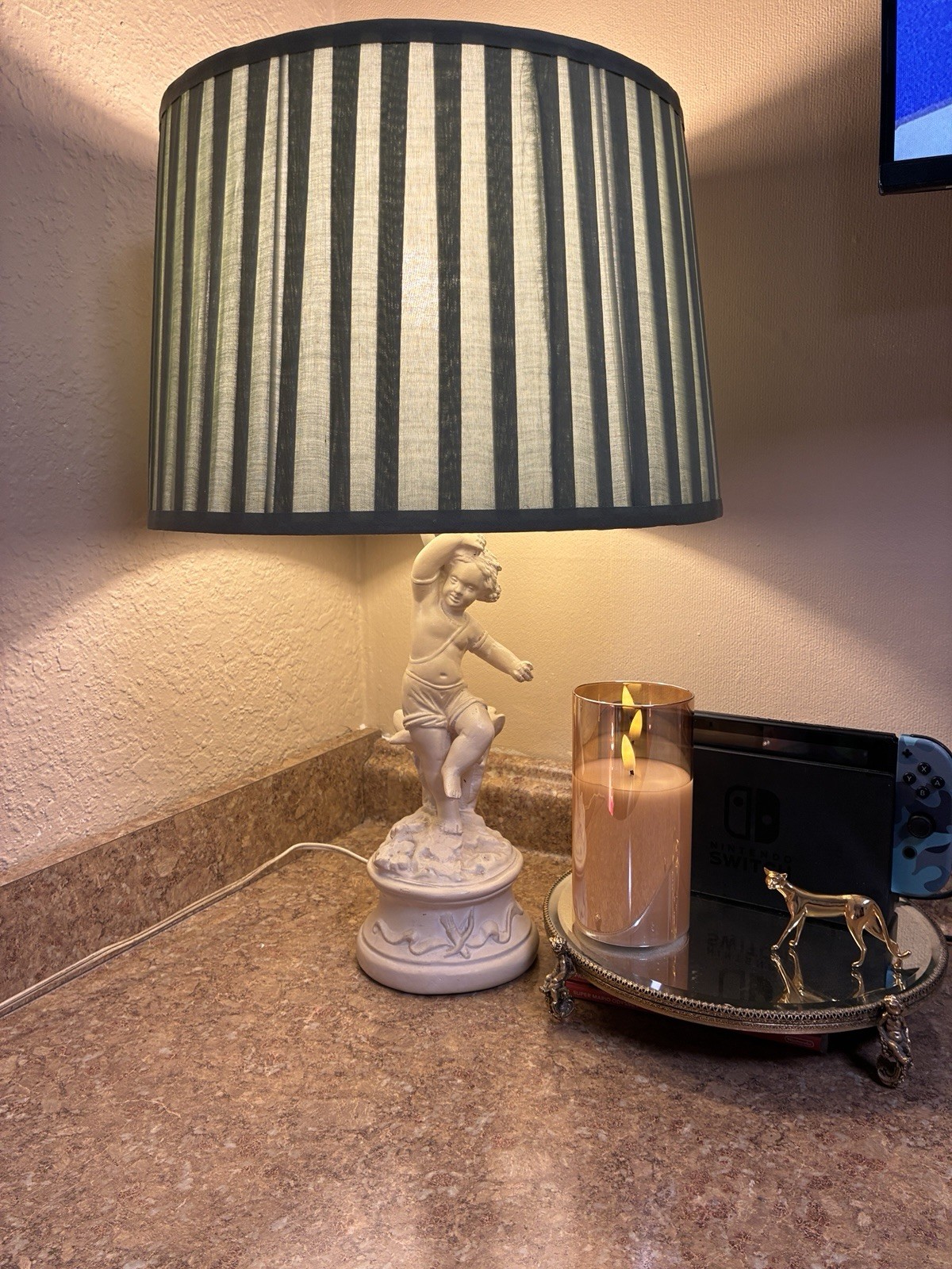 Vintage Holzheimer’s Cleveland Cherub Figural Table Lamp Green Shade