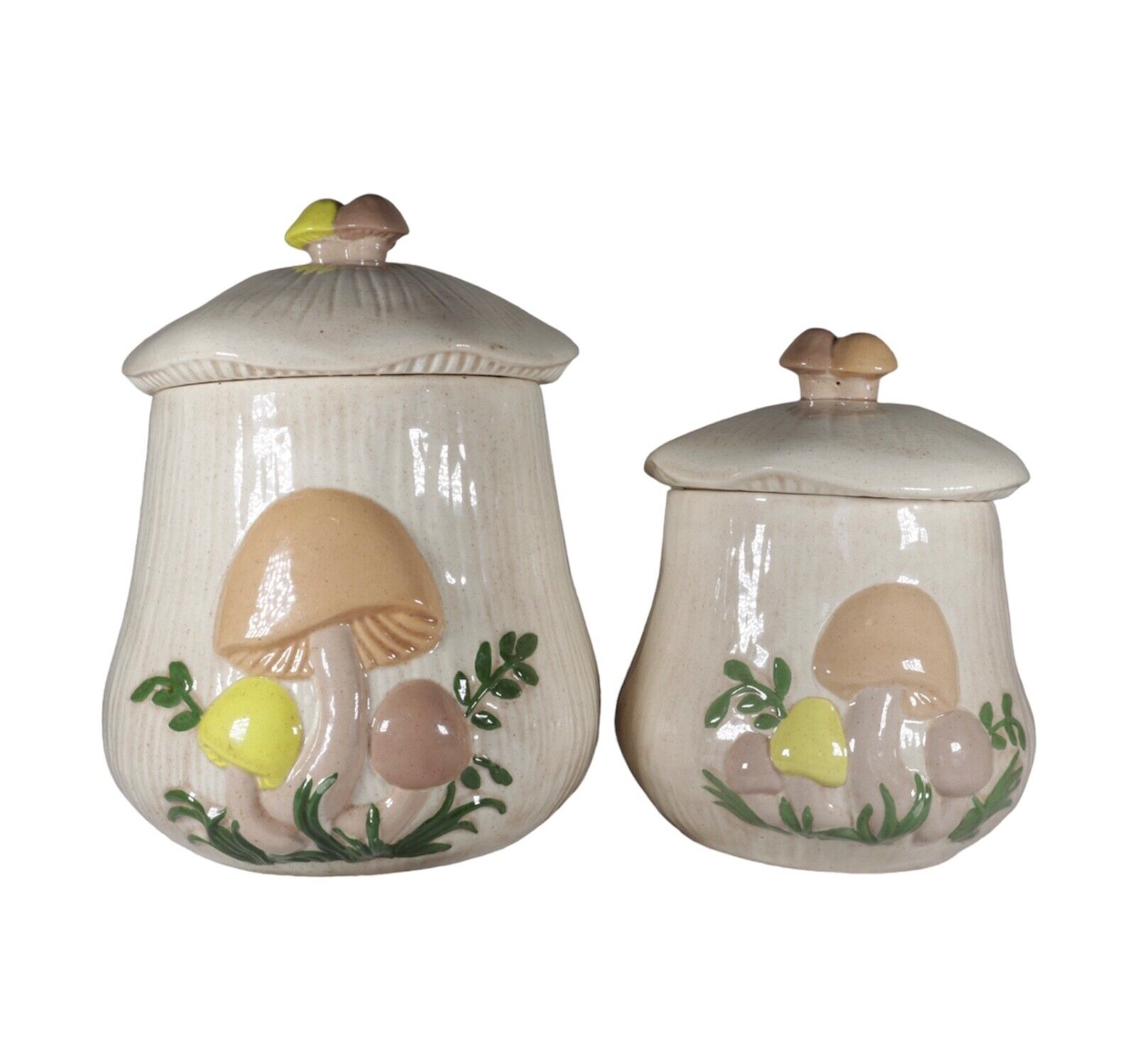 Ceramic Pottery Mushroom Cookie Jar Set of 2 - 9.5