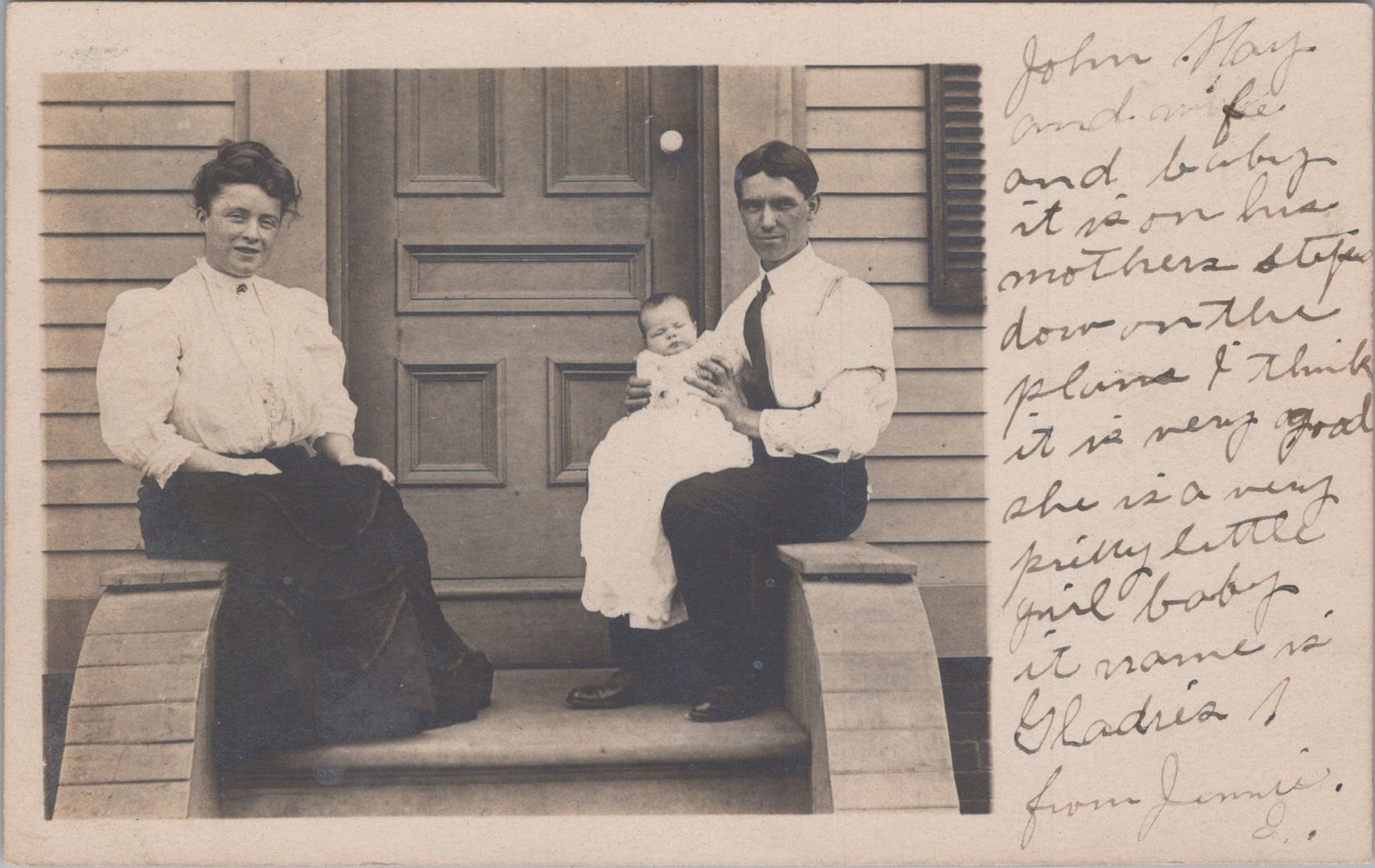 John May Family Baby Gladis Apponaug Rhode Island Porch Steps RPPC 1906 Postcard