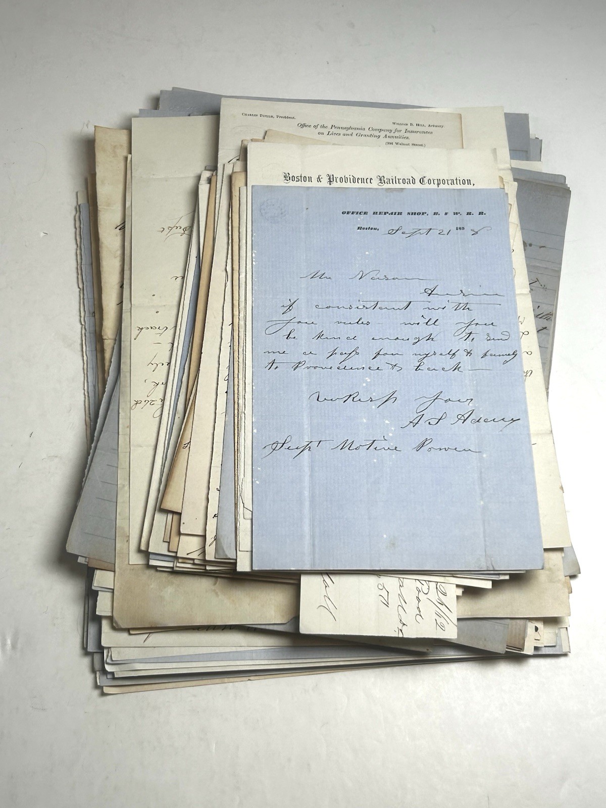 HUGE 1850s-1880s RAILROAD LETTERS COLLECTION Baldwin Ames Old Colony Fall River