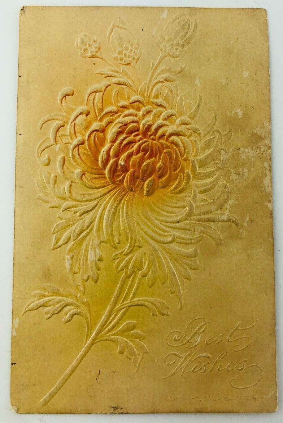 Vintage Greetings Embossed Postcard Best Wishes Flower Orange Ombre Look 1908