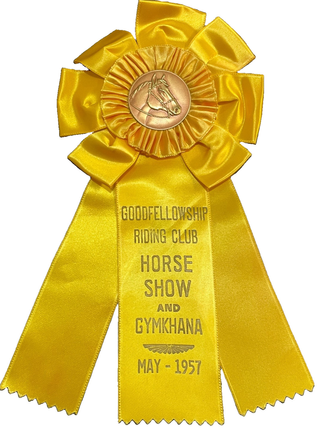 OLD vintage 1957 horse show ribbon Goodfellowship Riding Club & Gymkhana yellow