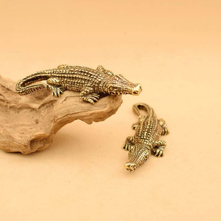 TEAMWILL 2pcs Mini Brass Crocodile Figurine Small Statue Home Ornaments Animal F