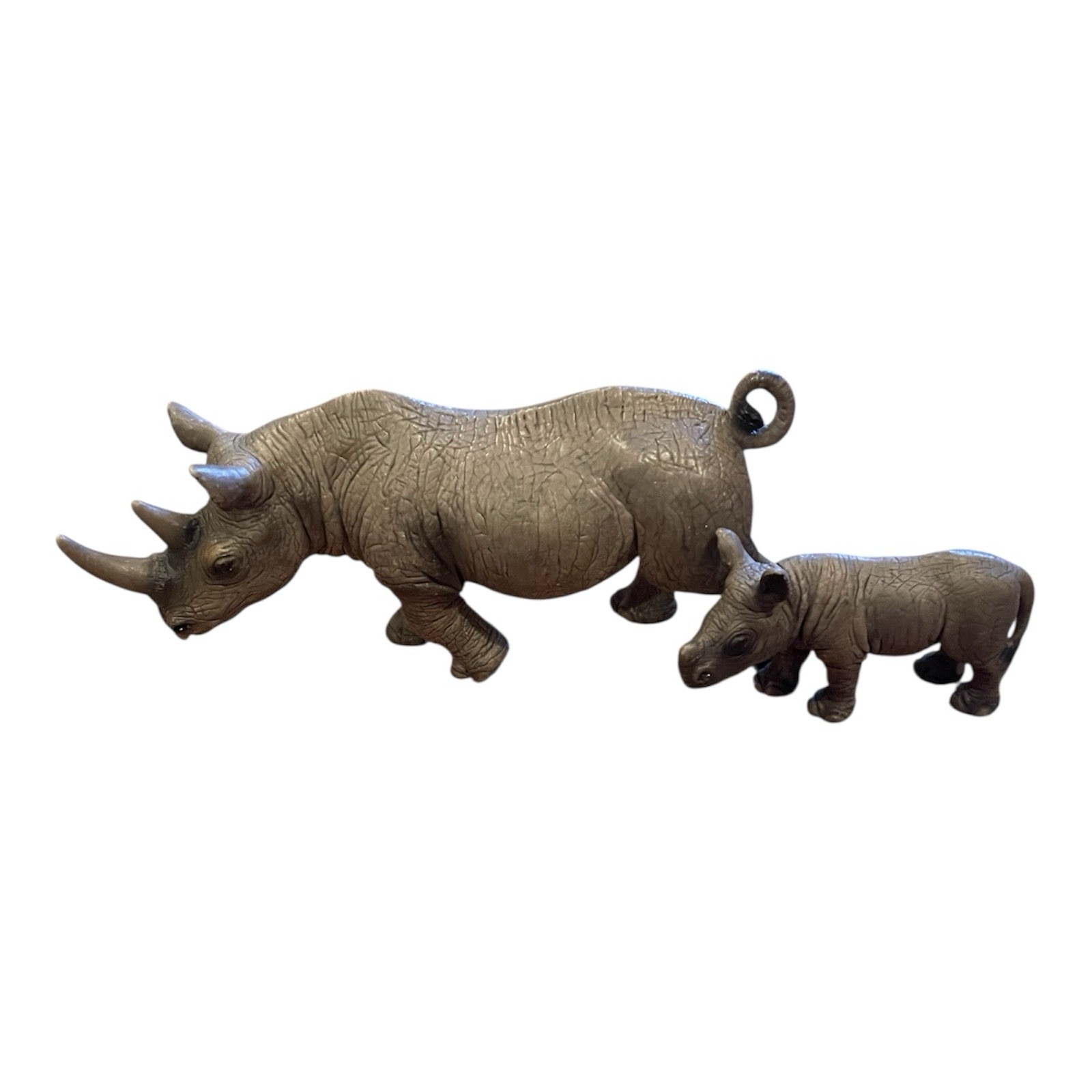 (2) Vintage Schleich Wild Life Rhinoceros Bull & Calf 2008 Hand-Painted Retired