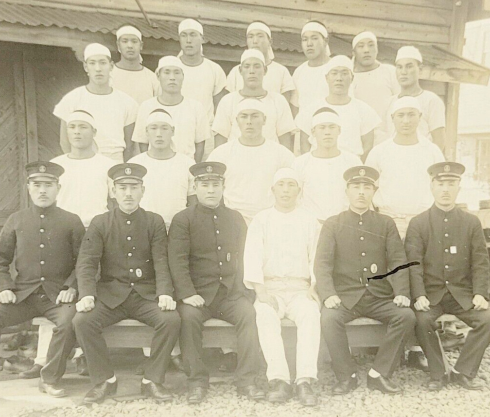 c1935 Original Japanese Navy Military Group Photo Troops Headbands Sasebo Japan