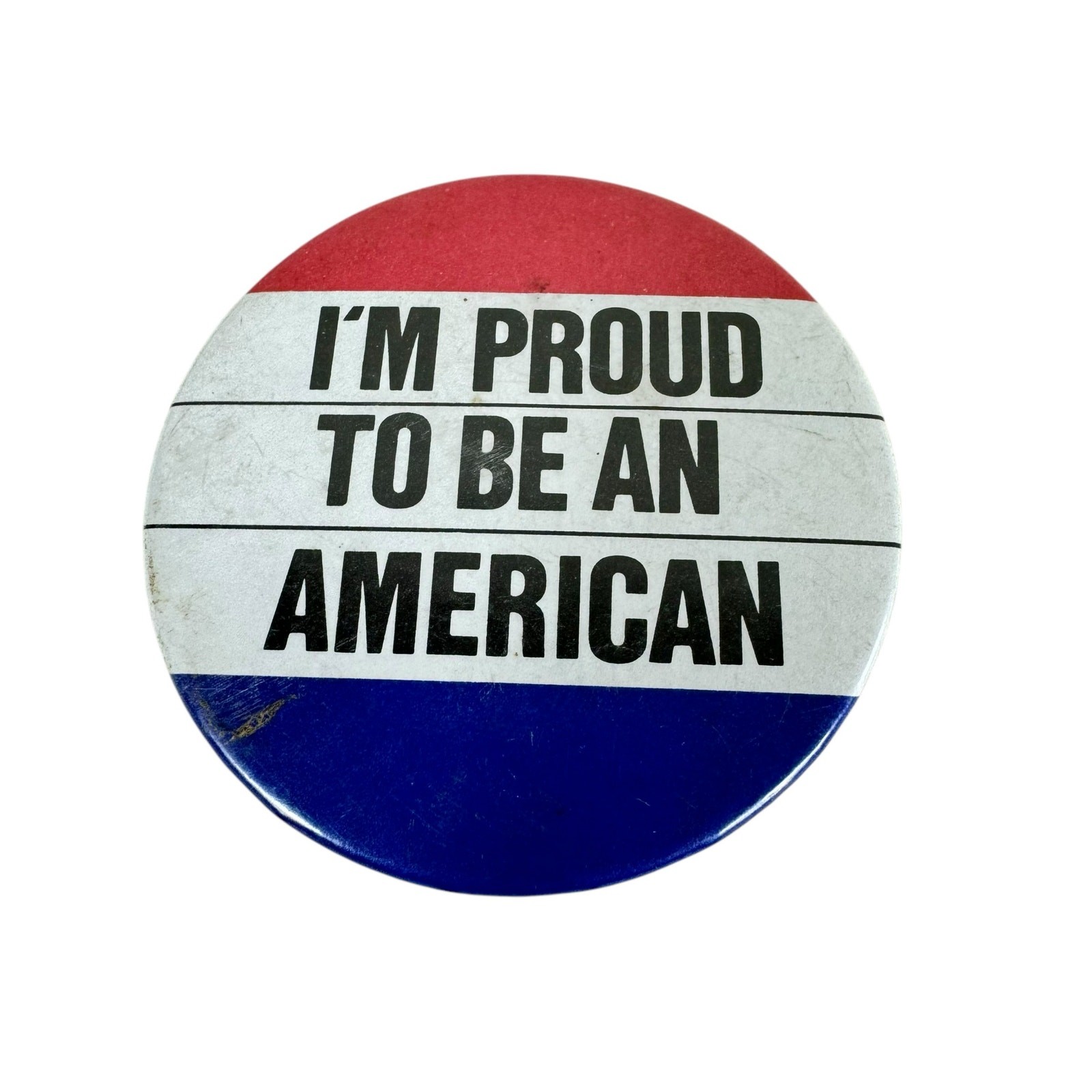 Vintage I'm Proud To Be An American Round Button Pin Safety Pin Back