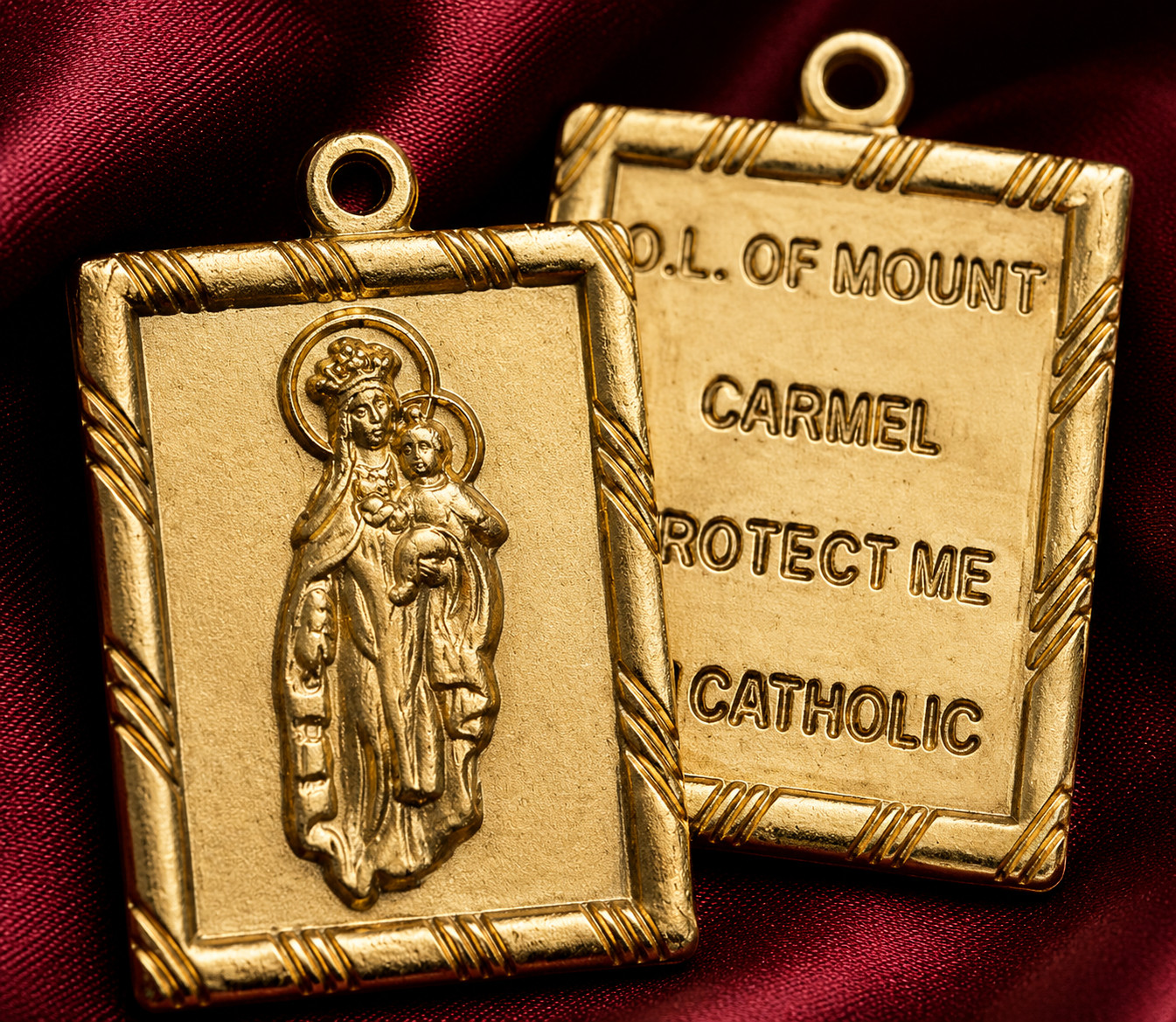 Gold Plated Sterling Silver Scapular Medal Pendant 2 Piece And 18\